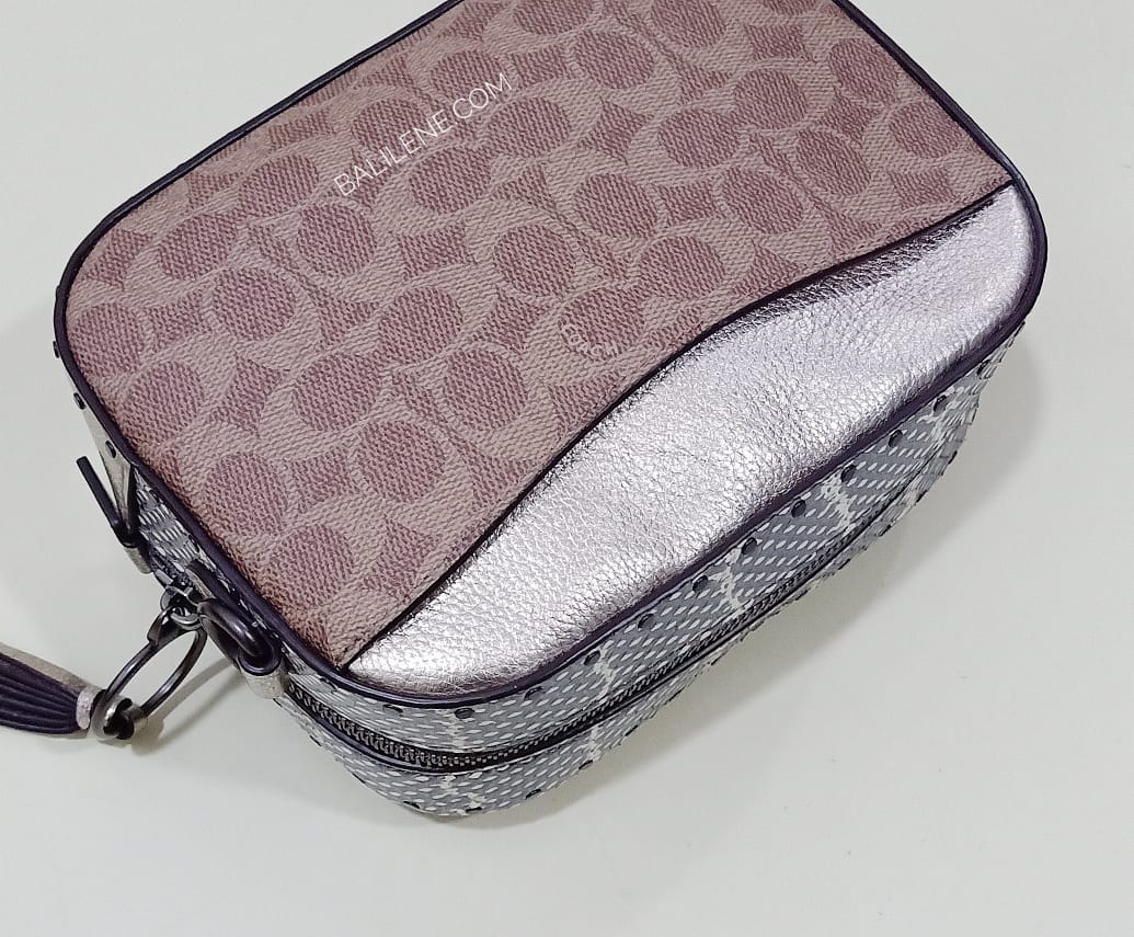 Coach F39684 Camera Bag Signature Rivets Tan Platinum