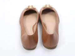 Tory Burch 43394 Claire Ballet Tumbled Leather Flats Royal Tan (Size 7,5)