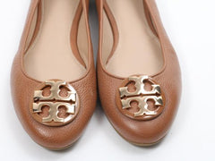 Tory Burch 43394 Claire Ballet Tumbled Leather Flats Royal Tan (Size 7,5)
