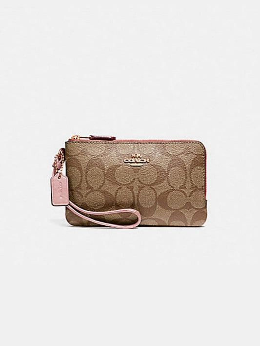 Coach F87591 Double Zip Corner Small Signature Khaki Petal
