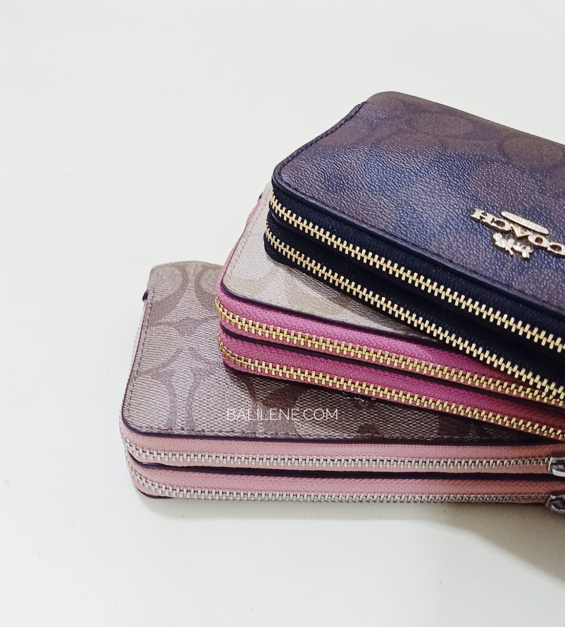 Coach 87591 Signature Double Zip Small Wristlet Brown Black
