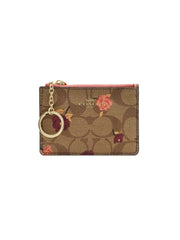 Coach F67534 Signature Tossed Peony Mini ID Case Khaki Pink Multi