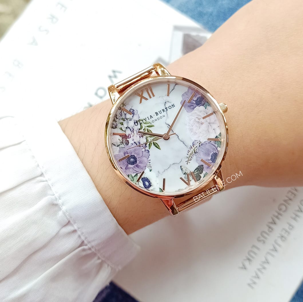 Olivia Burton OB16MF06 Marble Florals Silver & Rose Gold Watch
