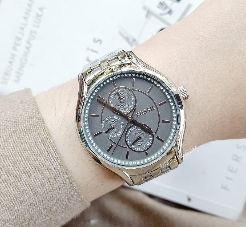 Fossil Bq3165IE Silver Crystal Multifunction Bracelet Watch