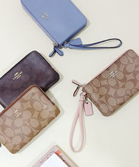 Coach F87591 Double Zip Corner Small Signature Khaki Petal