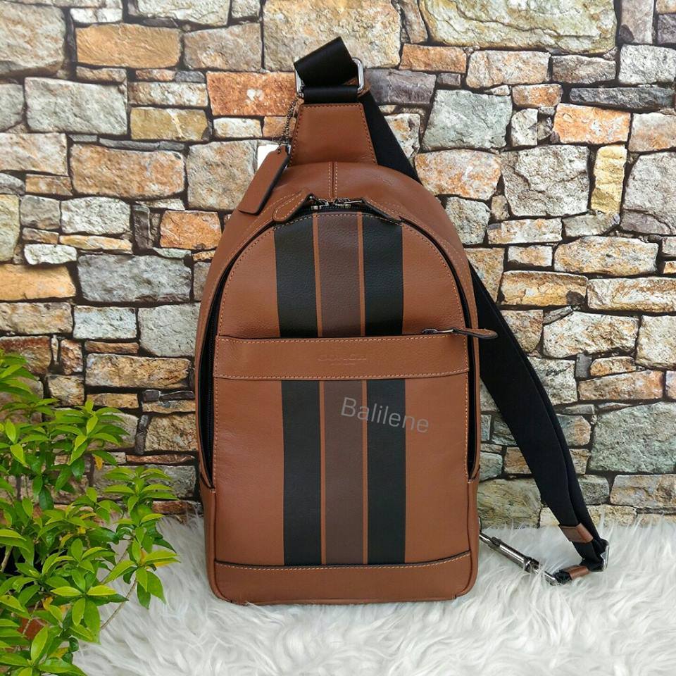 Coach F72226 Charles Pack Varsity Leather Dark Saddle Black Mahogany