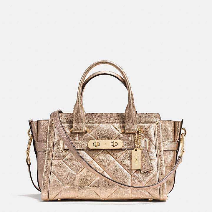 Coach 34547 Swagger 27 In Metallic Patchwork Rose Gold Leather