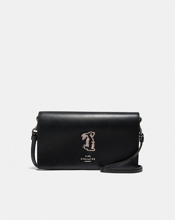Coach 39314  X Selena Foldover Cross-body Clutch With Bunny Black