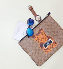 coach f76750 pouch gummy bear large wristlet  khaki multi