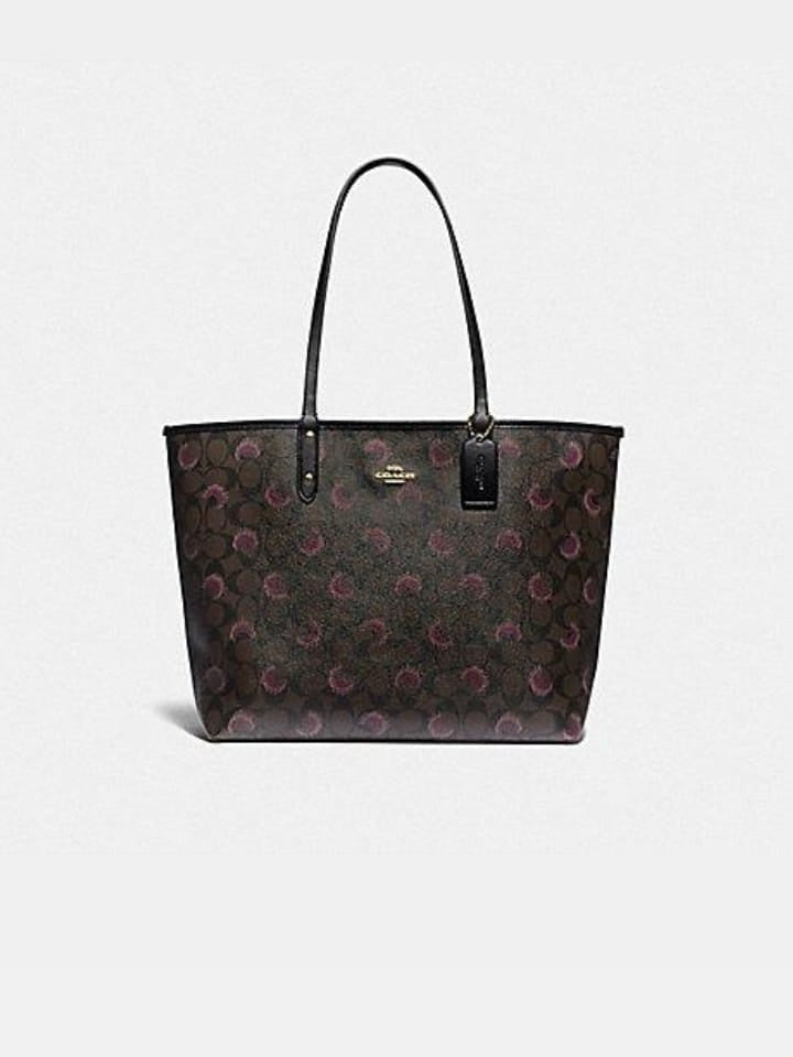 Coach F89155 Reversible City Tote Brown Purple Multi
