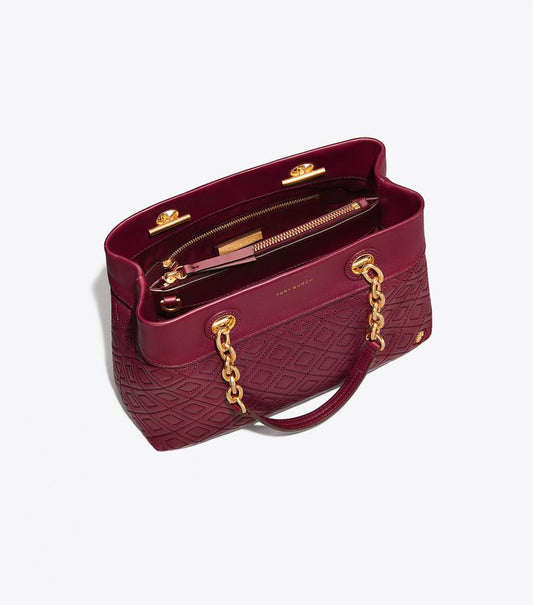 Tory Burch 48892 Fleming Small Tote Imperial Garnet Quilted Leather