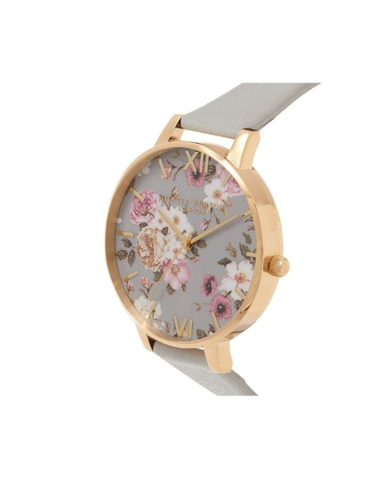 Olivia Burton OB16FS81 Flower Show Floral Printed Dial Grey Leather Strap