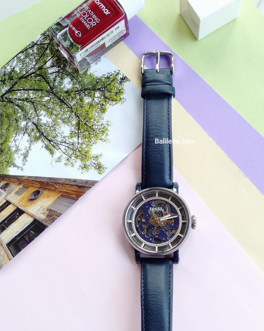 Fossil ME3136 Boyfriend Automatic Watch With Blue Leather Strap