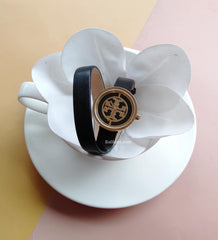 Tory Burch TBW4019 Reva Double Wrap Leather Strap Watch Black