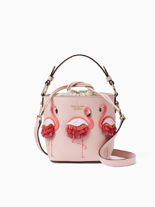 Kate Spade Wkru5957 By The Pool Flamingo Pippa Leather Bucket Bag