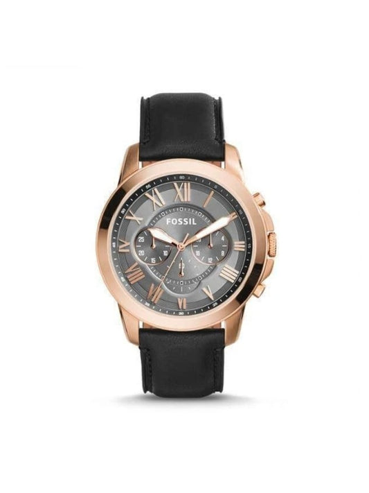 Fossil Fs5085 Grant Grey Dial Chronograph Black Leather Watch