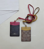 Coach F63274 Lanyard ID Case Outlet Khaki True Red