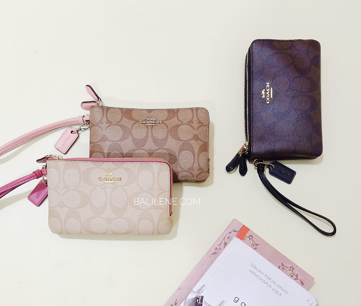Coach 87591 Signature Double Zip Small Wristlet Brown Black