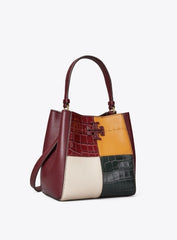 Tory Burch 74636 McGraw Embossed Colorblok Small Bucket Bag Claret