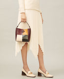 Tory Burch 74636 McGraw Embossed Colorblok Small Bucket Bag Claret