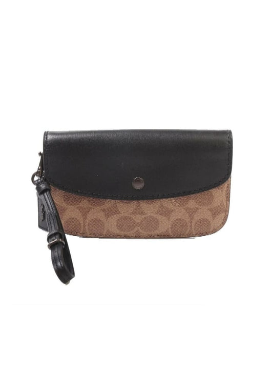Coach F37369 Canvas Signature Clutch Tan Black