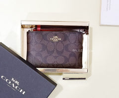 Coach F80233 Box Signature Corner Zip Brwon True Red