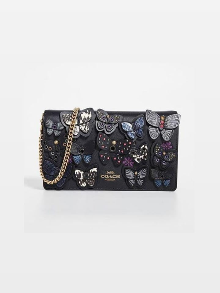 Coach F70085 Callie Foldover Chain Clutch With Butterfly Applique