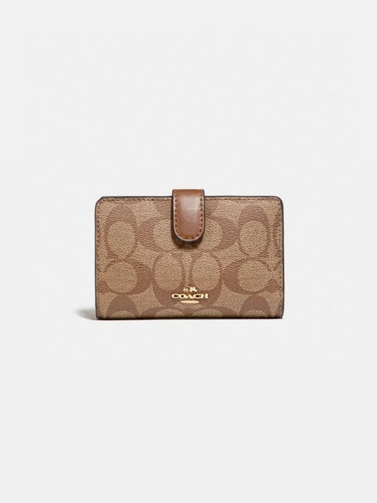 Coach F23553 Corner Signature Pvc Zip Khaki Saddle