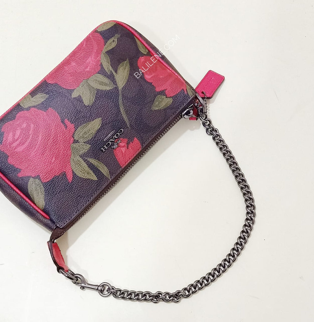 Coach F25787 Large Wristlet With Camo Rose Floral Print Brown Black Multi