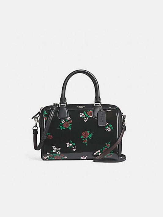 Coach F25856 Mini Bennett Satchel  With Cross Stitch Floral Print Silver / Black Multi