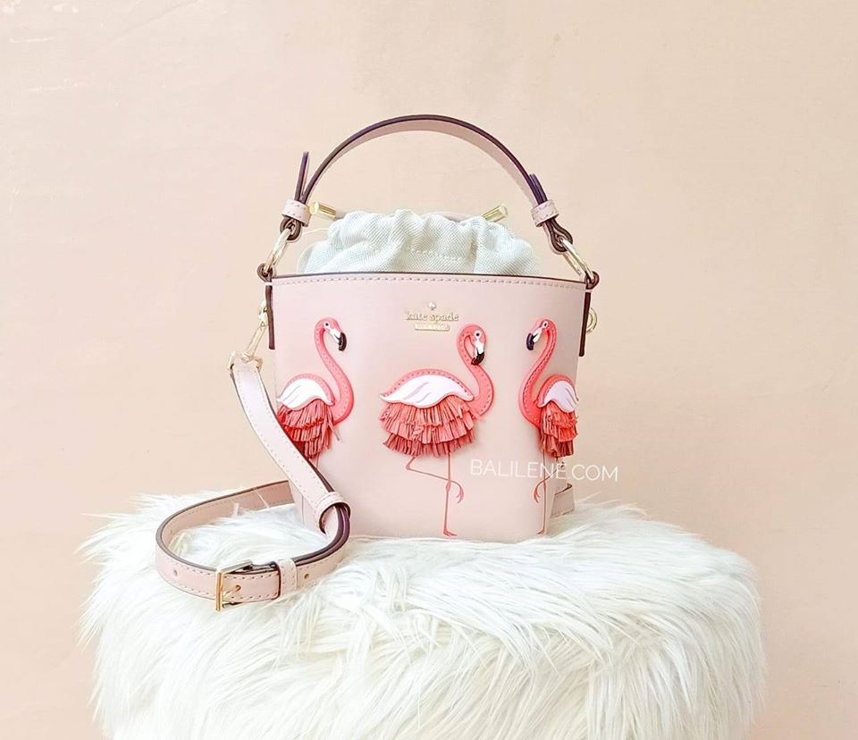 Kate Spade Wkru5957 By The Pool Flamingo Pippa Leather Bucket Bag