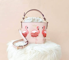 Kate Spade Wkru5957 By The Pool Flamingo Pippa Leather Bucket Bag
