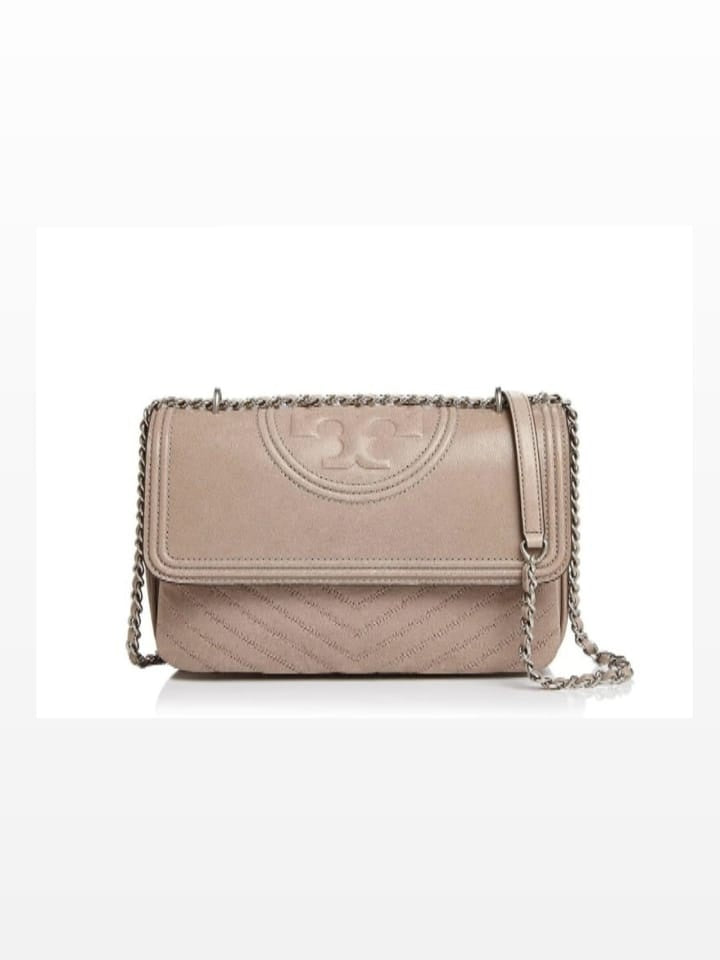 Tory Burch 54285 Fleming Distressed Flap Shoulder Bag Taupe