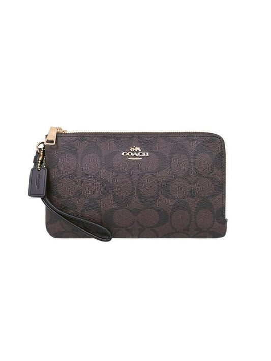 Coach F16109 Sig PVC Large Double Zip Wallet Brown Black