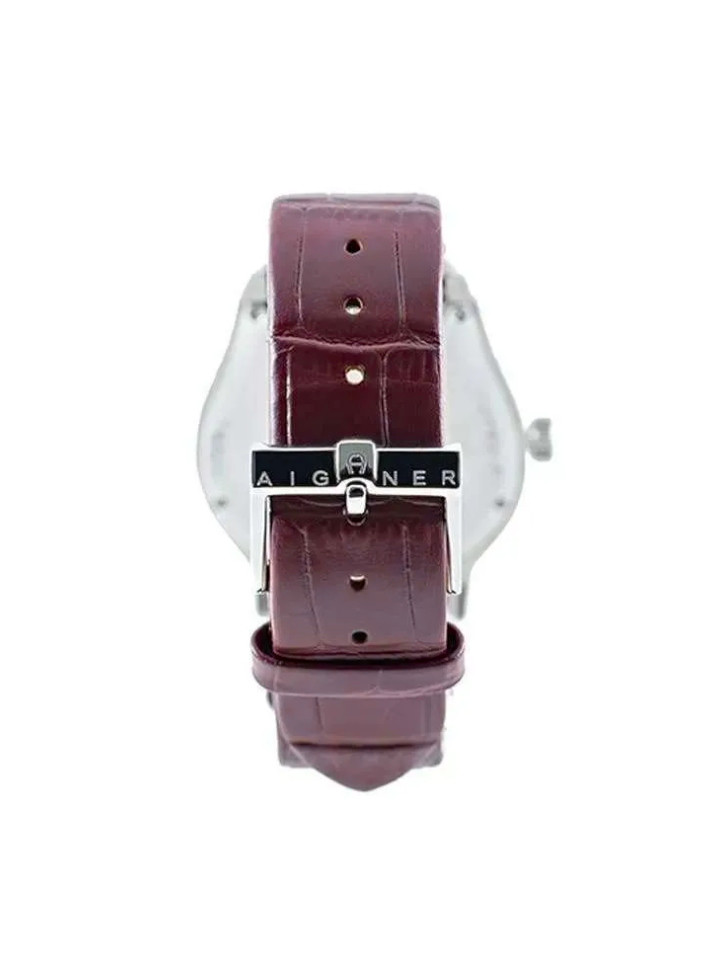 Aigner Bergamo A137102 White Dial Leather Strap Watch
