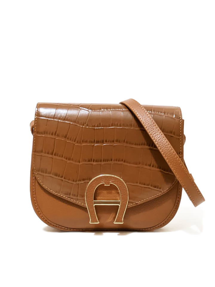 Aigner Pina Croco Crossbody Cognac Brown