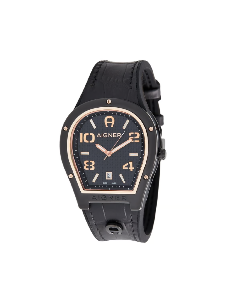 Aigner Roma Black Dial Leather Strap Watch