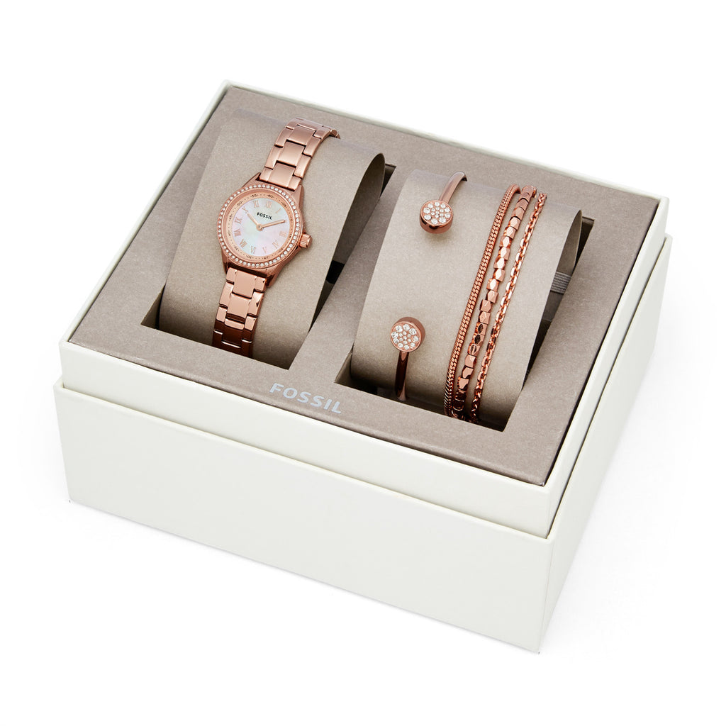 Fossil BQ3148SET Blythe Three-Hand Rose Gold Tone Stainless Steel And Jewelry Gift Set