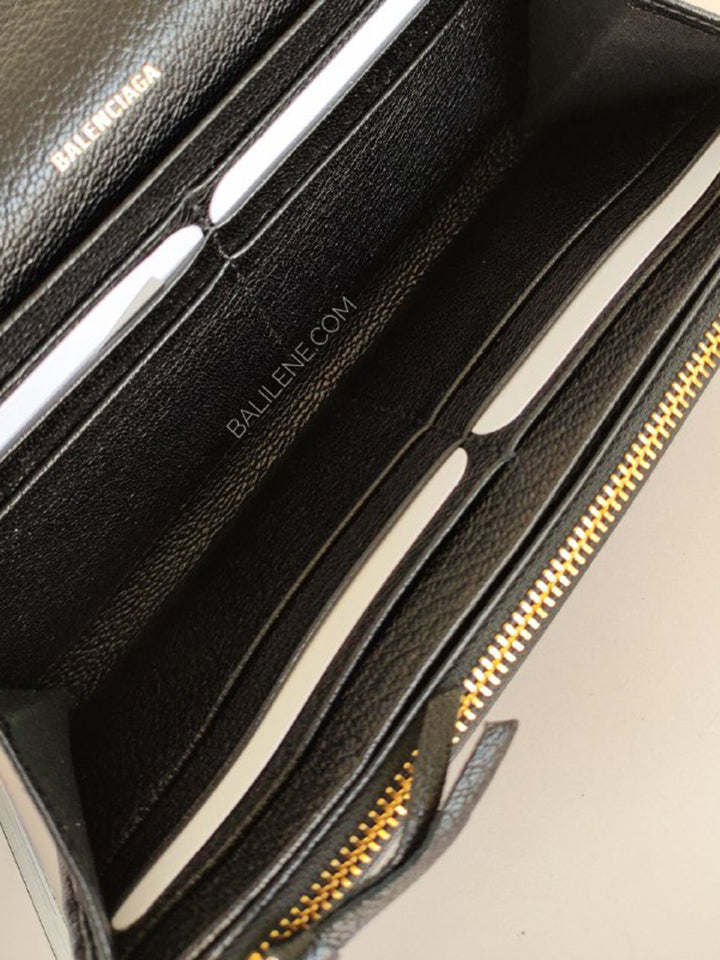 Balenciaga 390184 Classic Metallic Edge Manny Black Long Wallet