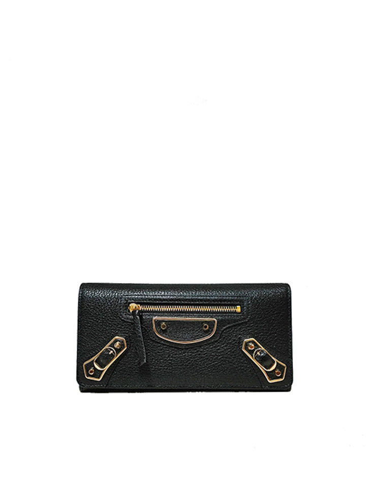 Balenciaga 390184 Classic Metallic Edge Manny Black Long Wallet