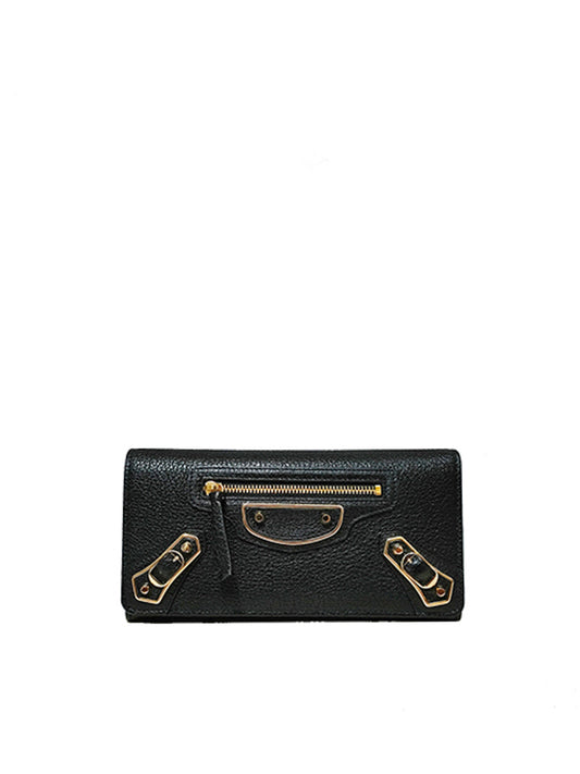 Balenciaga 390184 Classic Metallic Edge Manny Black Long Wallet