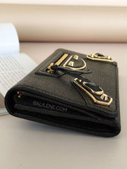 Balenciaga 390184 Classic Metallic Edge Manny Black Long Wallet