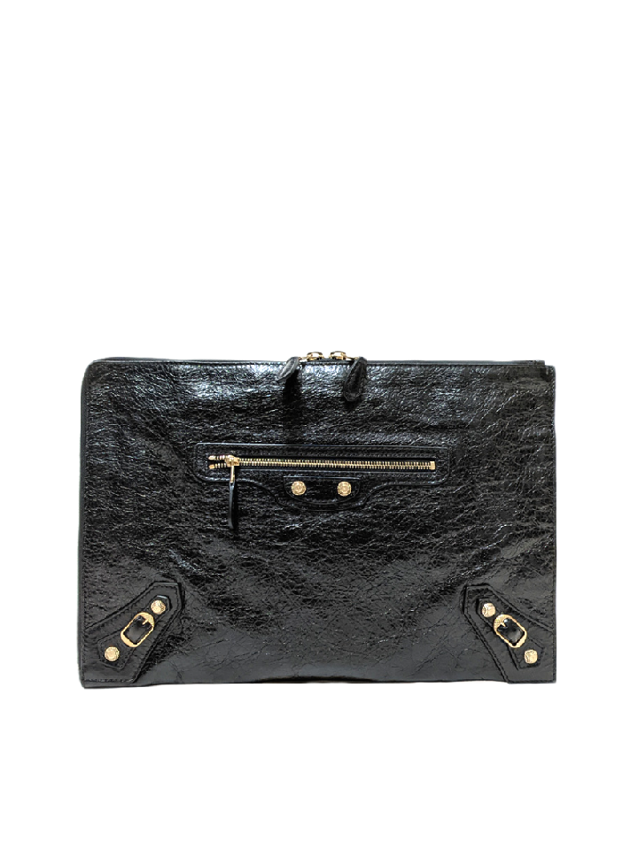Balenciaga Clip Clutch In Black Gold Hardware