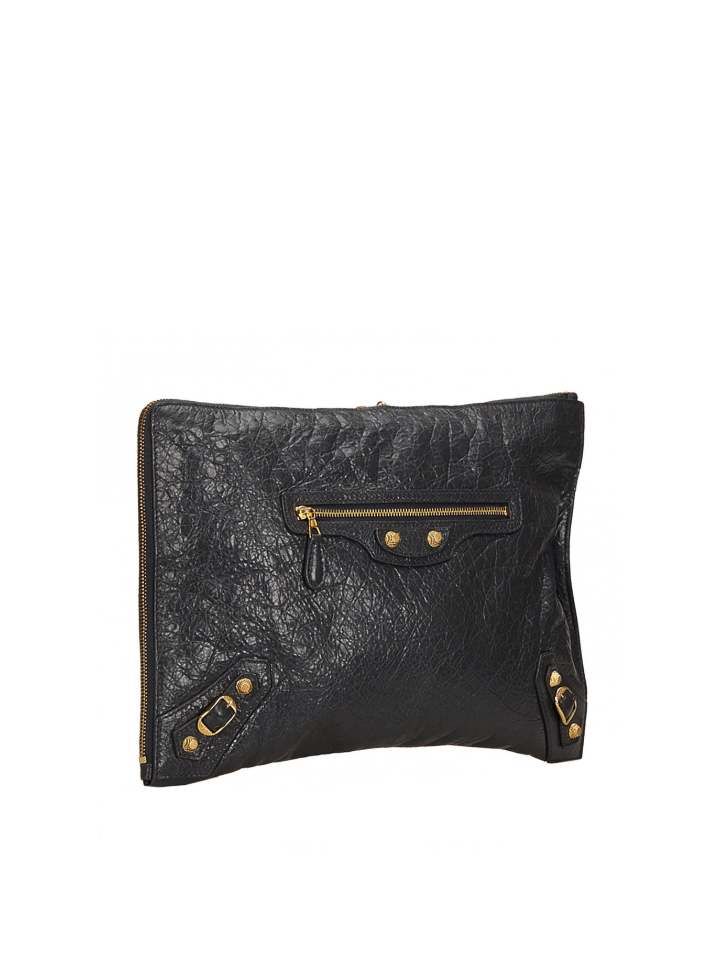 Balenciaga Clip Clutch In Black Gold Hardware
