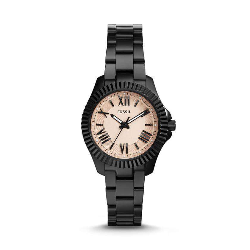 Fossil AM4614 Cecile Rose Dial Black Ion-plated Ladies Watch