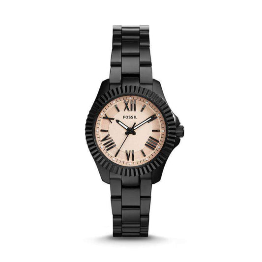 Fossil AM4614 Cecile Rose Dial Black Ion-plated Ladies Watch