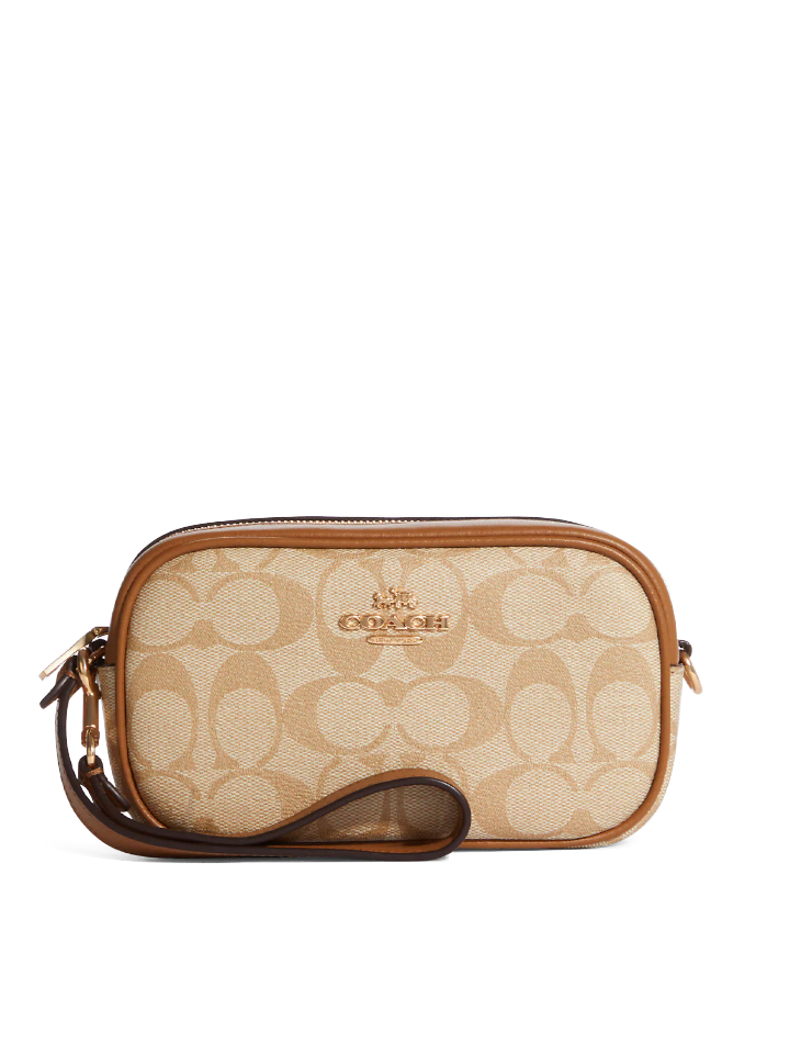 Coach CA718 Jamie Wristlet In Signature Canvas Khaki Saddle