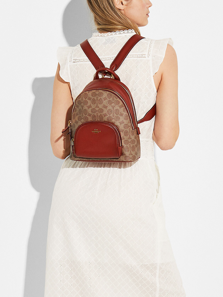 coach carrie backpack 23 Coach 1029 Carrie Backpack 23 In Signature Canvas Tan Rust – Balilene