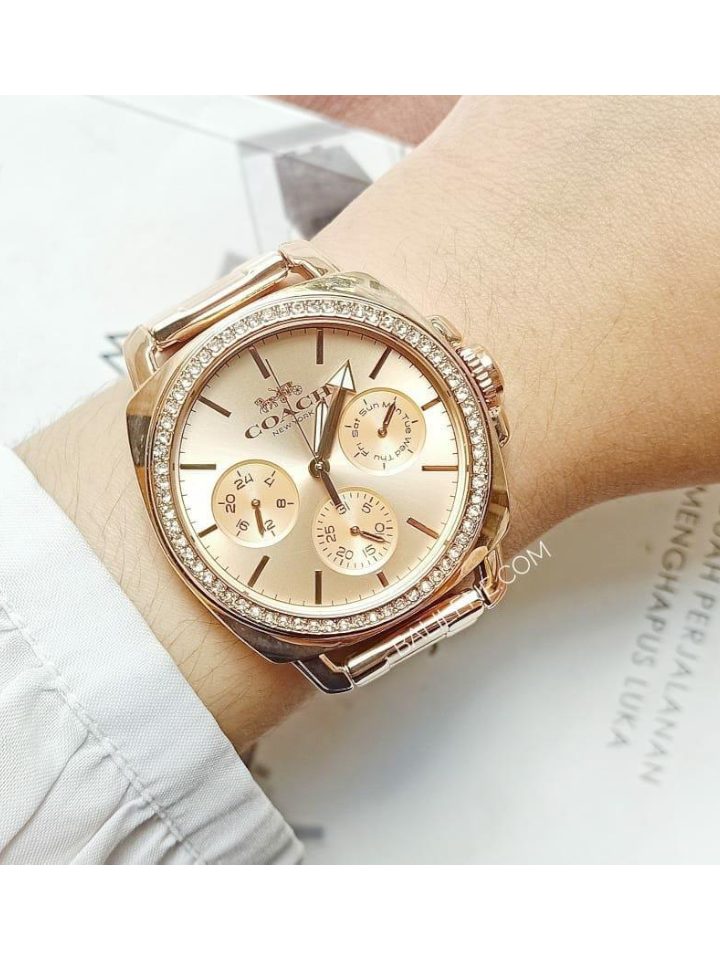 Coach-14503131-Boyfriend-Multi-Function-Rose-Gold-Tone-Glitz-Watch-Balilene-onmodel
