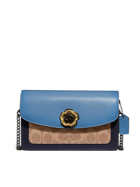 Coach Parker Crossbody In Colorblock Signature Canvas Tan Lake